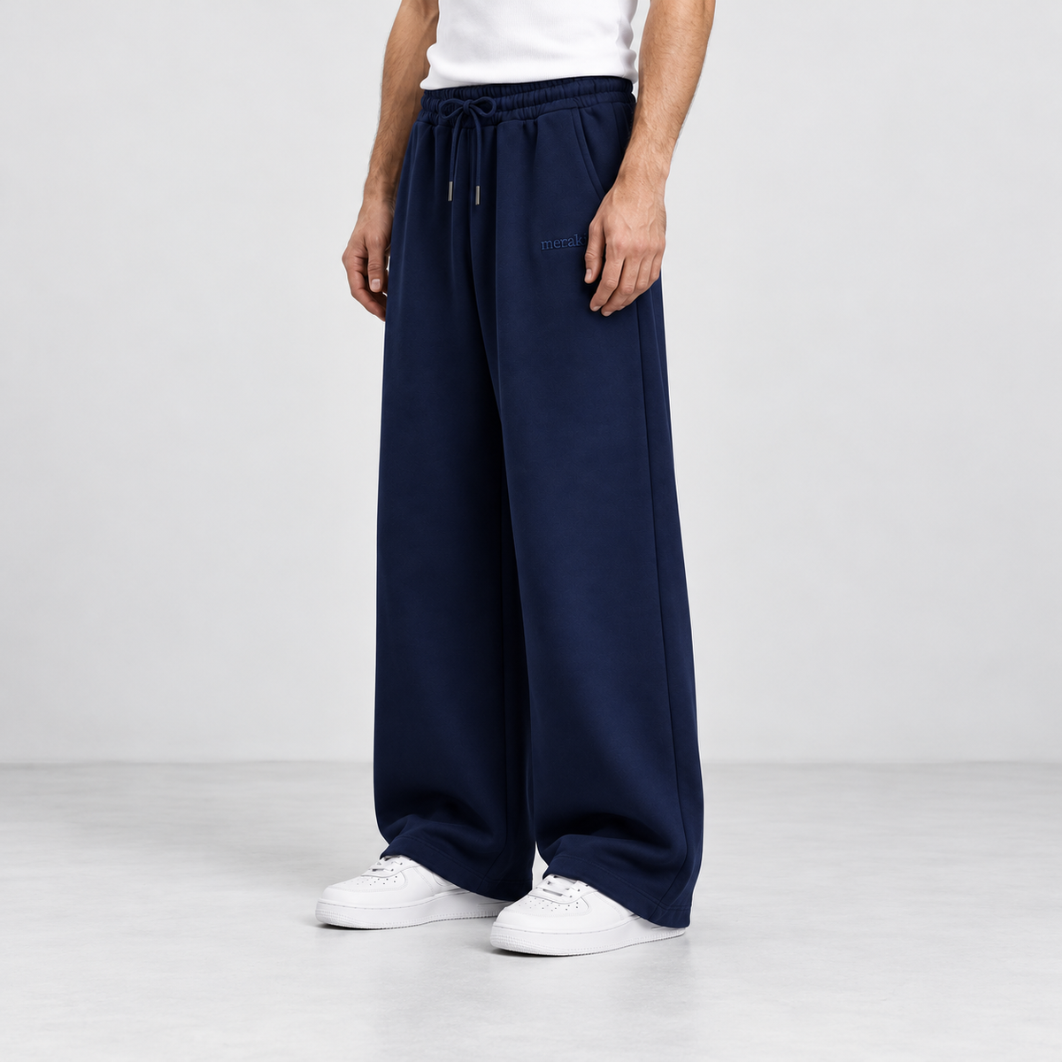 Navy-blue Wide-leg Sweatpants