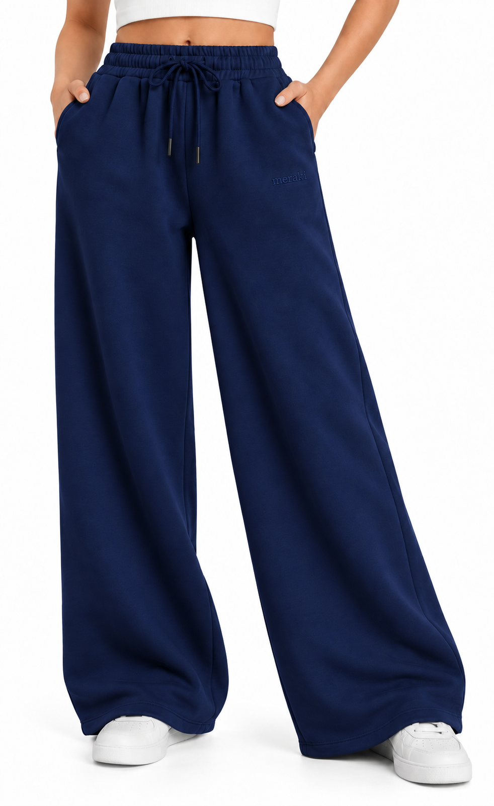 Navy-blue Wide-leg Sweatpants